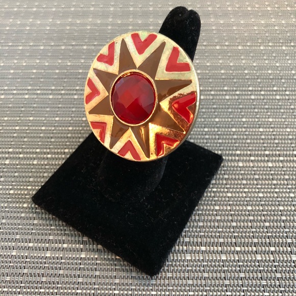 Red & Gold Sundial Aztec Ring - Picture 2 of 5